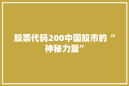 股票代码200中国股市的“神秘力量” 必应SEO