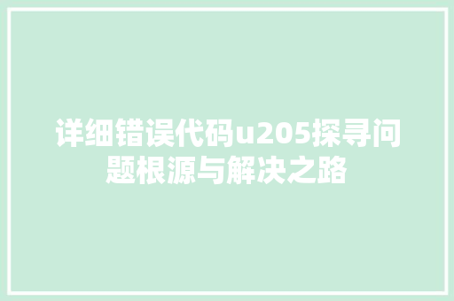 详细错误代码u205探寻问题根源与解决之路 必应SEO