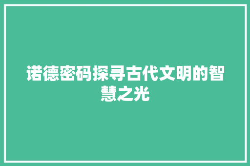 诺德密码探寻古代文明的智慧之光 神马SEO