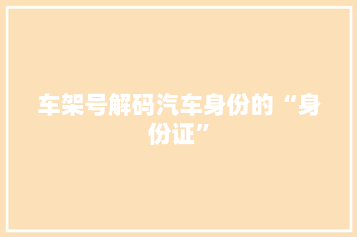 车架号解码汽车身份的“身份证” 必应SEO