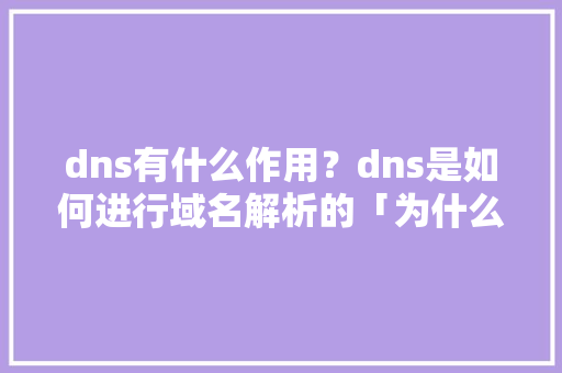 dns有什么作用？dns是如何进行域名解析的「为什么要进行域名解析?」 dns有什么作用？dns是如何进行域名解析的「为什么要进行域名解析?」 神马SEO
