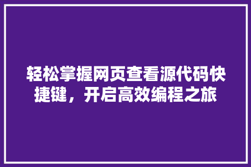 轻松掌握网页查看源代码快捷键，开启高效编程之旅 搜狗SEO