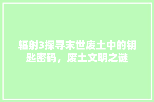 辐射3探寻末世废土中的钥匙密码，废土文明之谜 必应SEO
