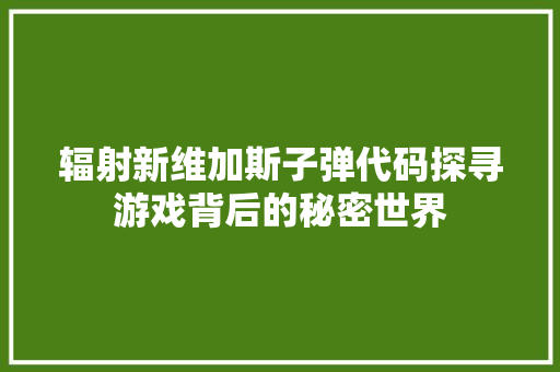 辐射新维加斯子弹代码探寻游戏背后的秘密世界 GoogleSEO