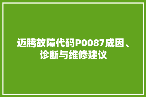 迈腾故障代码P0087成因、诊断与维修建议 神马SEO