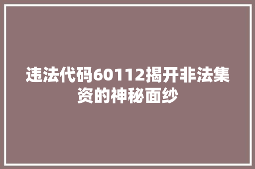 违法代码60112揭开非法集资的神秘面纱 GoogleSEO