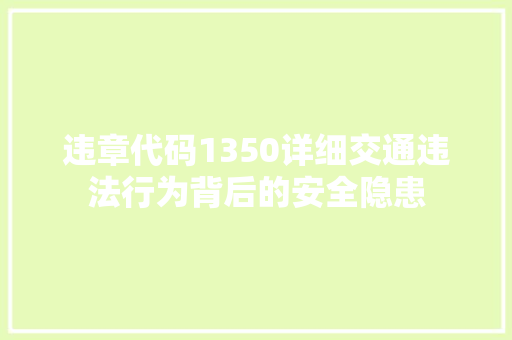 违章代码1350详细交通违法行为背后的安全隐患 百度SEO