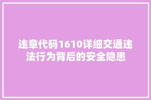 违章代码1610详细交通违法行为背后的安全隐患 搜狗SEO