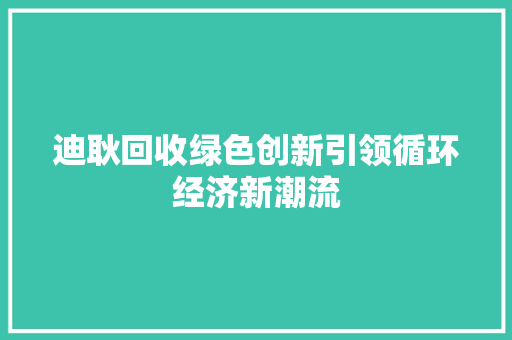 迪耿回收绿色创新引领循环经济新潮流 GoogleSEO