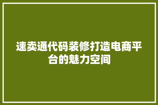 速卖通代码装修打造电商平台的魅力空间 搜狗SEO