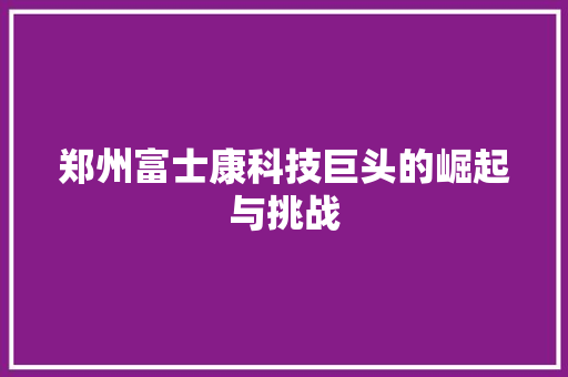 郑州富士康科技巨头的崛起与挑战 GoogleSEO
