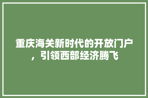 重庆海关新时代的开放门户，引领西部经济腾飞 神马SEO