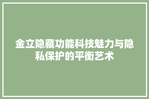 金立隐藏功能科技魅力与隐私保护的平衡艺术 神马SEO