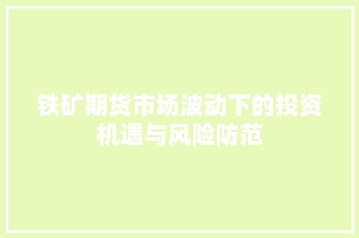 铁矿期货市场波动下的投资机遇与风险防范 GoogleSEO