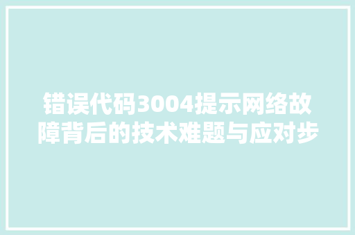 错误代码3004提示网络故障背后的技术难题与应对步骤 必应SEO
