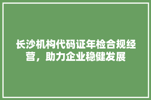 长沙机构代码证年检合规经营，助力企业稳健发展 神马SEO