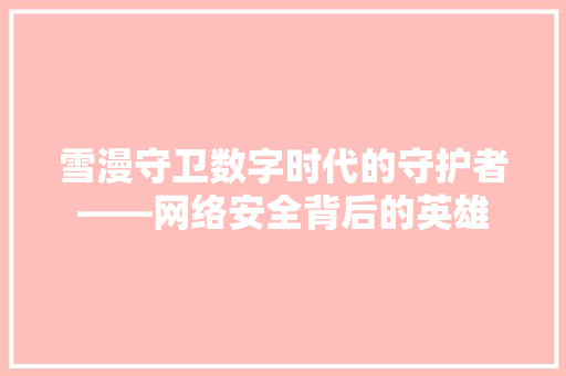 雪漫守卫数字时代的守护者——网络安全背后的英雄 神马SEO