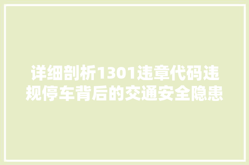 详细剖析1301违章代码违规停车背后的交通安全隐患 必应SEO