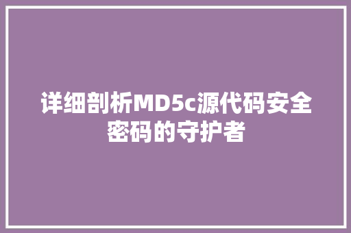 详细剖析MD5c源代码安全密码的守护者 搜狗SEO