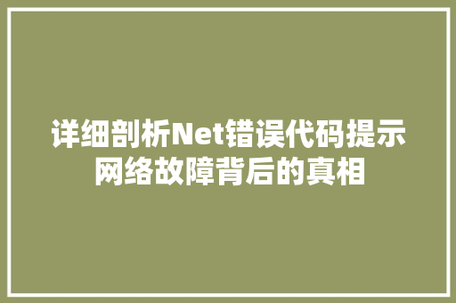 详细剖析Net错误代码提示网络故障背后的真相 百度SEO