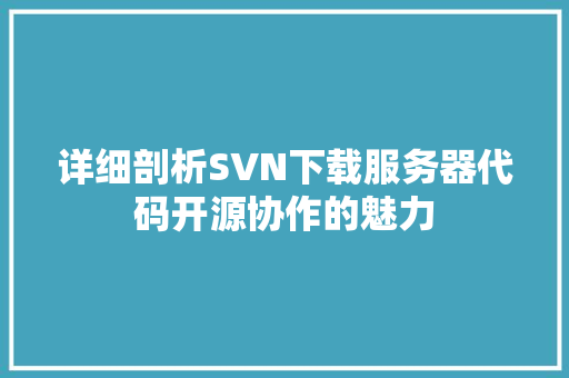 详细剖析SVN下载服务器代码开源协作的魅力 搜狗SEO
