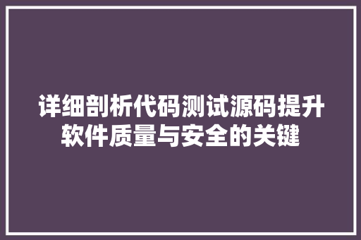 详细剖析代码测试源码提升软件质量与安全的关键 百度SEO