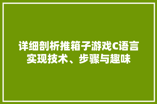 详细剖析推箱子游戏C语言实现技术、步骤与趣味