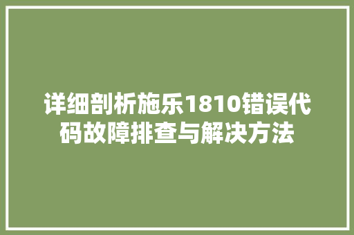 详细剖析施乐1810错误代码故障排查与解决方法 GoogleSEO