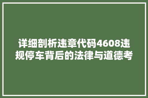 详细剖析违章代码4608违规停车背后的法律与道德考量 搜狗SEO