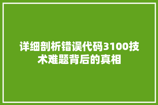 详细剖析错误代码3100技术难题背后的真相