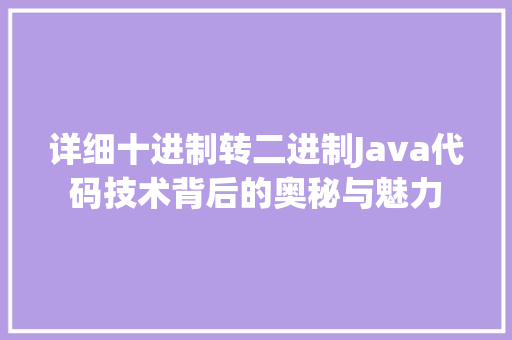 详细十进制转二进制Java代码技术背后的奥秘与魅力 百度SEO