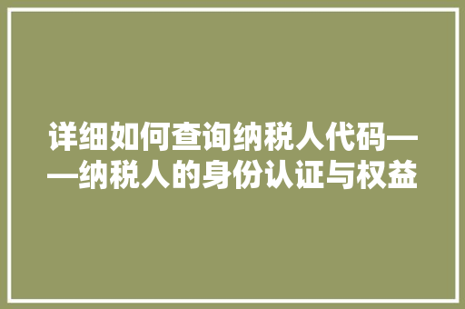 详细如何查询纳税人代码——纳税人的身份认证与权益保障之路 必应SEO