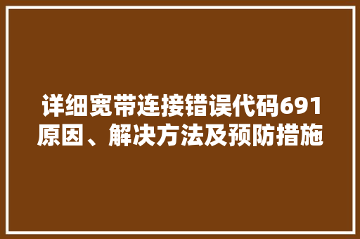 详细宽带连接错误代码691原因、解决方法及预防措施 GoogleSEO