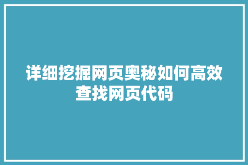 详细挖掘网页奥秘如何高效查找网页代码 GoogleSEO