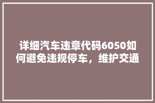 详细汽车违章代码6050如何避免违规停车，维护交通秩序 GoogleSEO