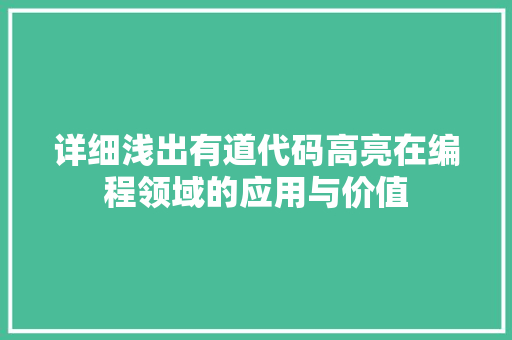 详细浅出有道代码高亮在编程领域的应用与价值 百度SEO