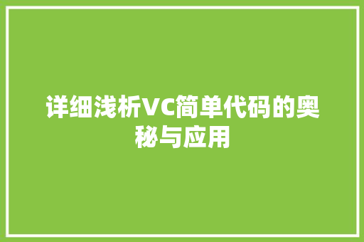 详细浅析VC简单代码的奥秘与应用 GoogleSEO