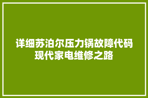 详细苏泊尔压力锅故障代码现代家电维修之路