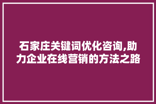 石家庄关键词优化咨询,助力企业在线营销的方法之路 神马SEO