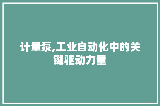 计量泵,工业自动化中的关键驱动力量