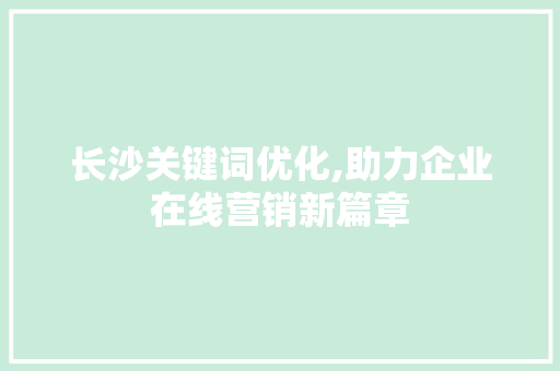 长沙关键词优化,助力企业在线营销新篇章 神马SEO