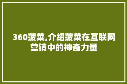 360菠菜,介绍菠菜在互联网营销中的神奇力量 GoogleSEO