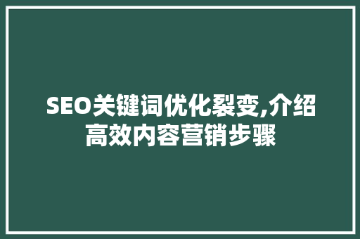 SEO关键词优化裂变,介绍高效内容营销步骤 GoogleSEO