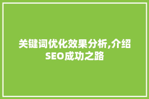 关键词优化效果分析,介绍SEO成功之路 搜狗SEO