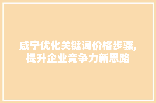 咸宁优化关键词价格步骤,提升企业竞争力新思路