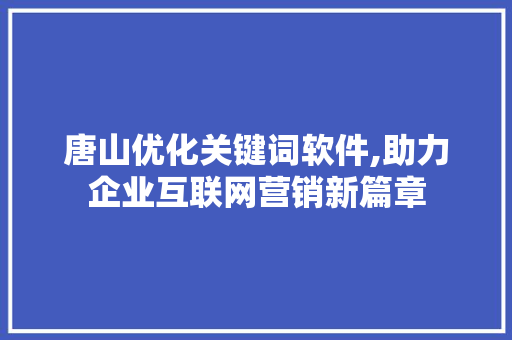 唐山优化关键词软件,助力企业互联网营销新篇章 未命名