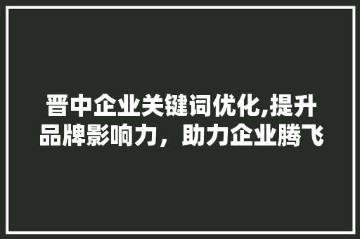 晋中企业关键词优化,提升品牌影响力，助力企业腾飞 神马SEO