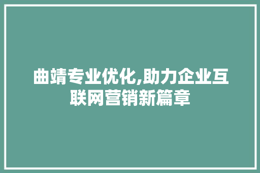 曲靖专业优化,助力企业互联网营销新篇章 神马SEO
