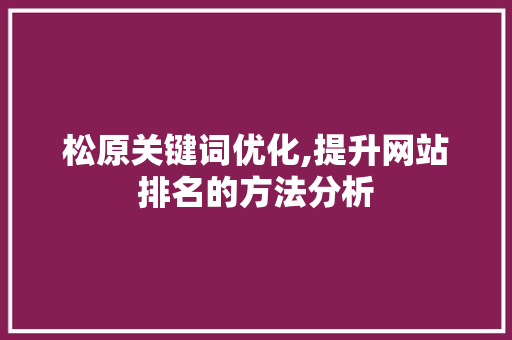 松原关键词优化,提升网站排名的方法分析 百度SEO