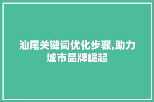 汕尾关键词优化步骤,助力城市品牌崛起 GoogleSEO